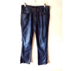 Calvin Klein Lean Bootcut Jeans Women's 8 Blue Mid Rise Stretch 33x32 Whiskered‎